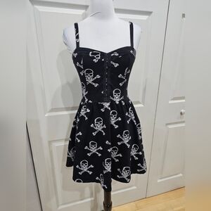 Vintage Y2K Tripp Royal Bones Hot Topic Black White Skull Crossbones Mini Dress